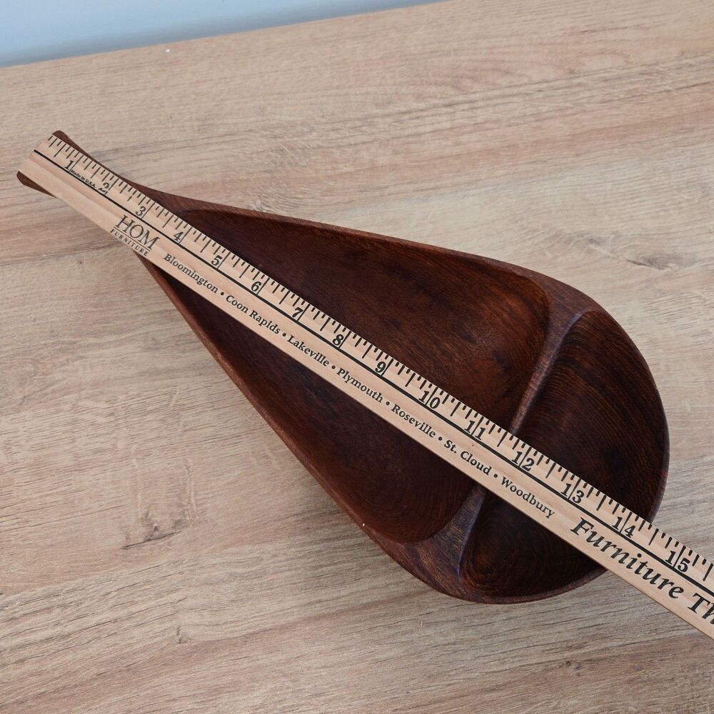 Stig Sandqvist Long 14.5" Teak Divided Wood Bowl Organic Design Marked Sweden SS - Picture 7 of 9